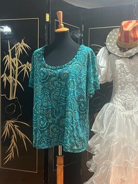 croft & barrow Teal Swirl-Print Short Sleeve Top RE